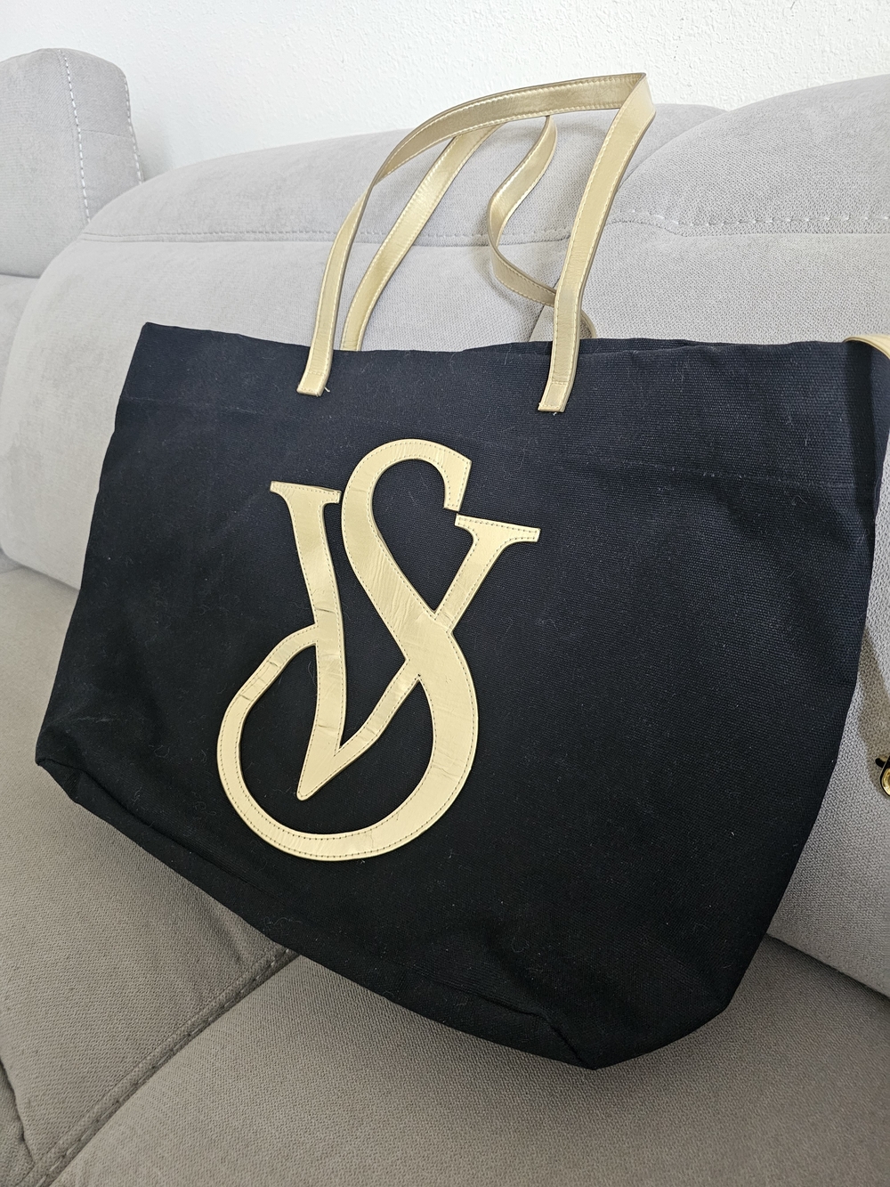 Victoria's Secret Black Tote with Gold Logo and Straps